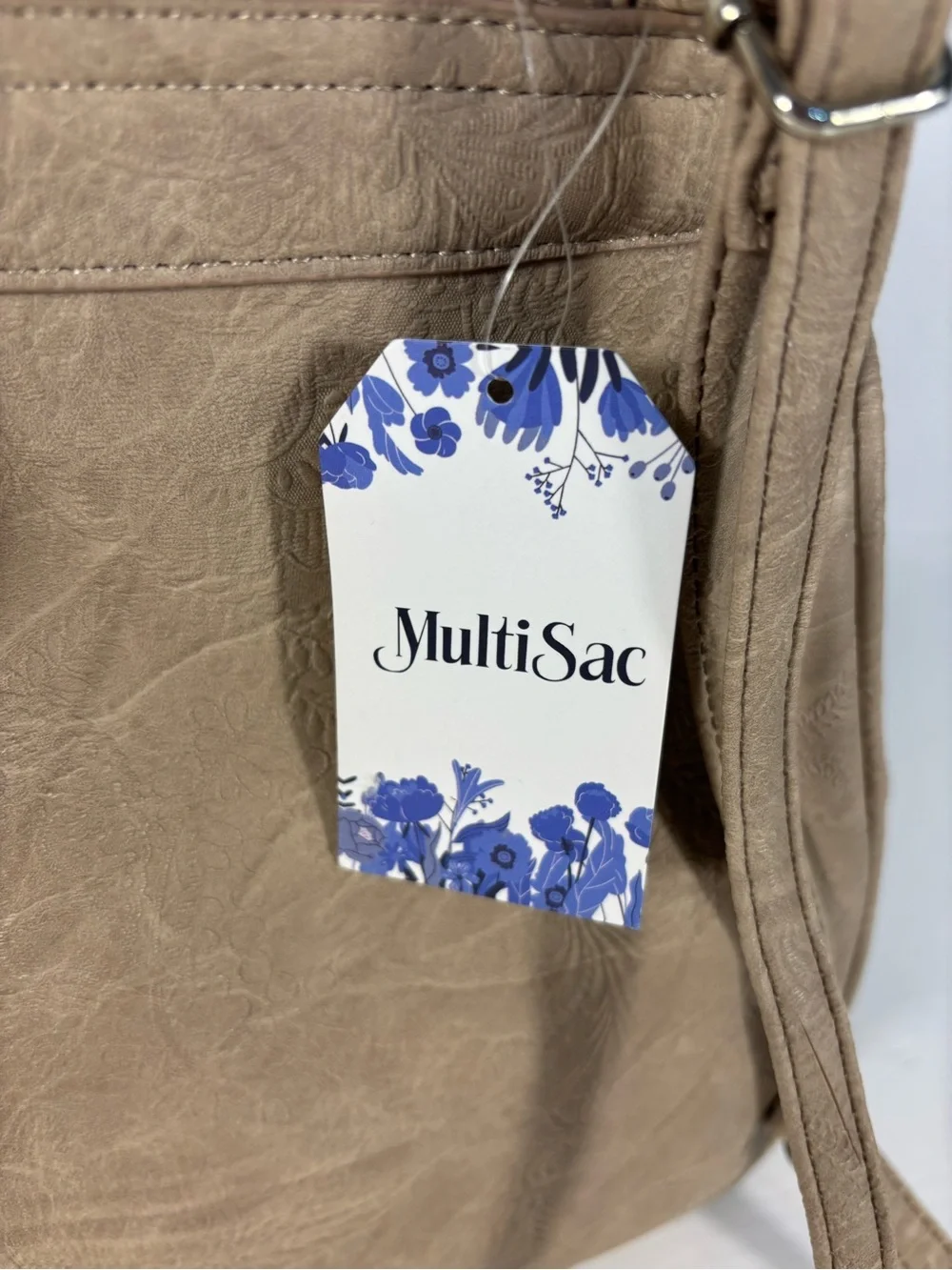 NWT MultiSac Taupe Vegan Leather Mini Backpack Purse Travel Organizer Floral